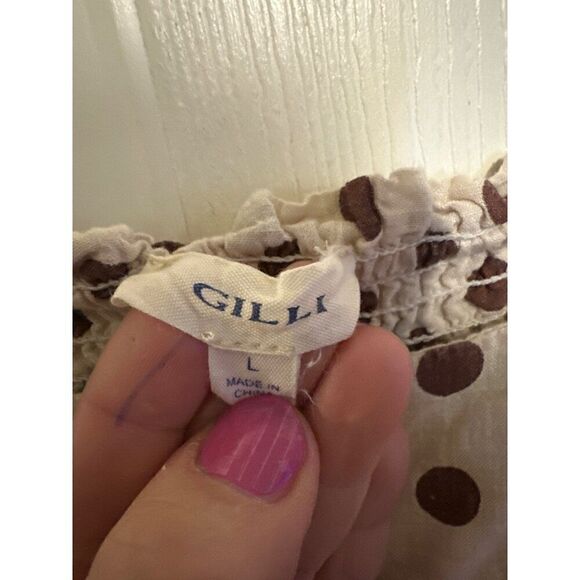 GILLI Cream Jumpsuit with Brown Polka Dots Size Large - Picture 8 of 12